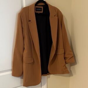 Eloquii tan blazer with black buttons